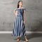 Vestido Denim Rayado con Tirante al Cuello y Falda Amplia