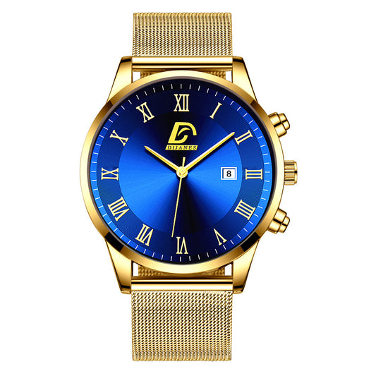 Reloj de Pulsera Hombre Malla Metálica con Calendario - Cuarzo Elegante