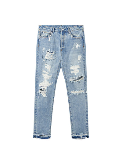 Jeans Retro Vintage Desgastados con Roturas y Bordes Crudos - Image 7