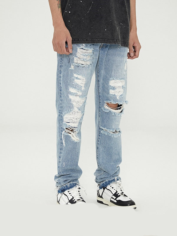 Jeans Retro Vintage Desgastados con Roturas y Bordes Crudos