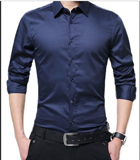 Camisa Slim Fit de Manga Larga Estilo Coreano para Hombre