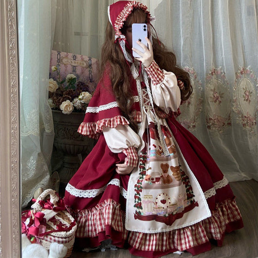 Vestido Infantil Rojo Navidad y Año Nuevo con Capa y Manga Larga - Image 8