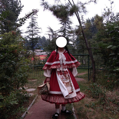 Vestido Infantil Rojo Navidad y Año Nuevo con Capa y Manga Larga - Image 3