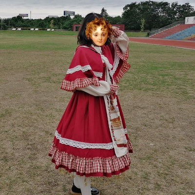 Vestido Infantil Rojo Navidad y Año Nuevo con Capa y Manga Larga - Image 4