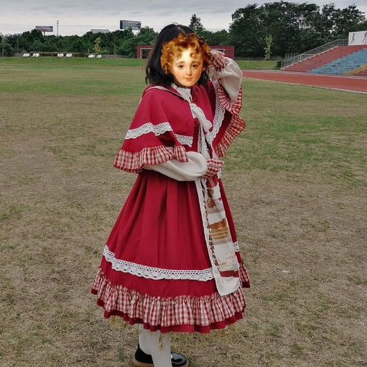 Vestido Infantil Rojo Navidad y Año Nuevo con Capa y Manga Larga - Image 4