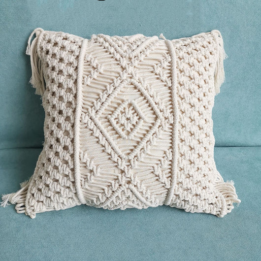 Funda de Cojín Tejida a Mano Marroquí Beige