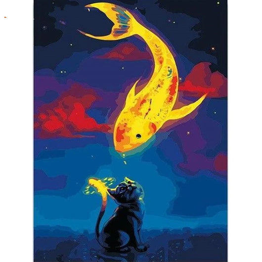 Kit Pintura por Números - Gatos Adorables y Ballena - Cuadro Decorativo para el Hogar
