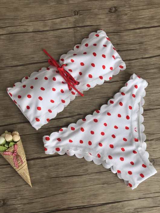 Bikini Estampado Lunares con Tela Perforada y Diseño Dividido - Image 9
