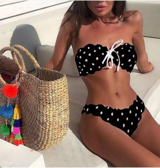 Bikini Estampado Lunares con Tela Perforada y Diseño Dividido - Image 6