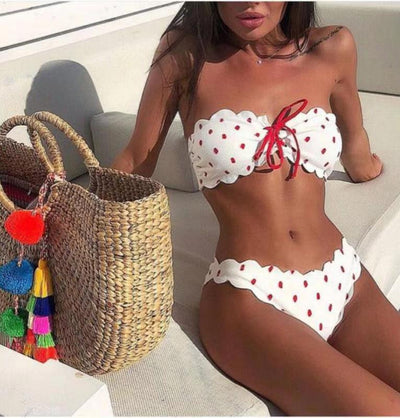 Bikini Estampado Lunares con Tela Perforada y Diseño Dividido - Image 10