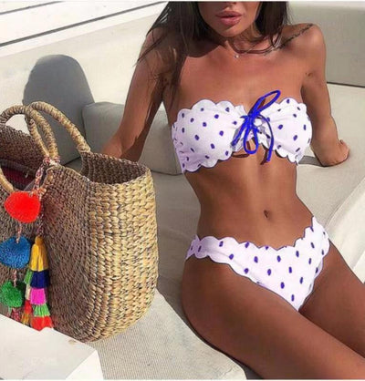 Bikini Estampado Lunares con Tela Perforada y Diseño Dividido - Image 3