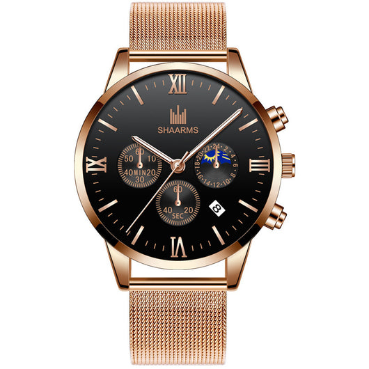Reloj de Cuarzo con Calendario Escala Romana Sol, Luna y Estrellas