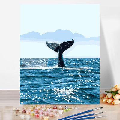 Cuadro Abstracto Ballena Azul - Pintura Digital para Sala de Estar
