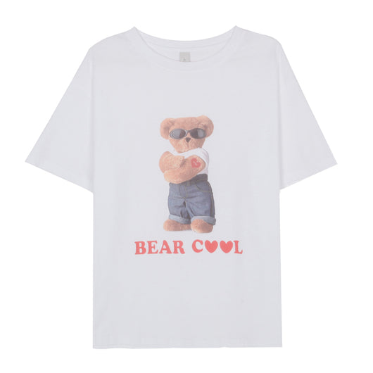 Playera Suelta Estampado Osito Gafas de Sol - Estilo Casual Coreano para Estudiantes