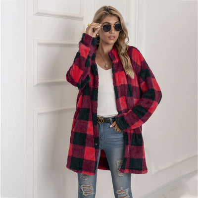 Abrigo Largo de Lana a Cuadros con Botones - Cálido y Elegante para Otoño e Invierno - Image 9