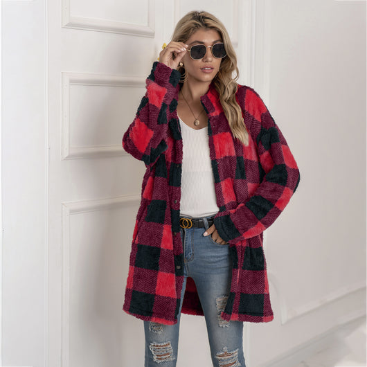 Abrigo Largo de Lana a Cuadros con Botones - Cálido y Elegante para Otoño e Invierno - Image 9