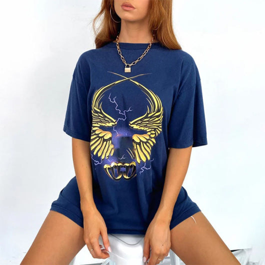 Blusa Suelta Estampada Talla Grande - Cuello Redondo Manga Corta - Image 11