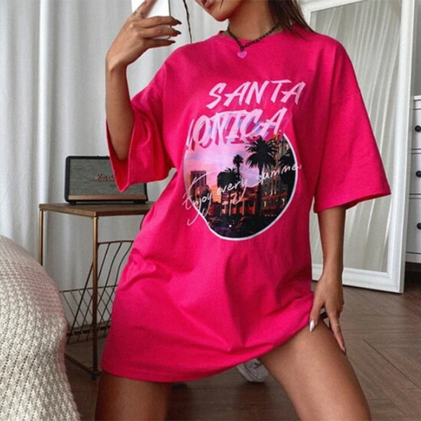 Blusa Suelta Estampada Talla Grande - Cuello Redondo Manga Corta