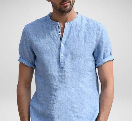 Camisa de Cuello Parado Algodón y Lino Manga Corta - Image 8