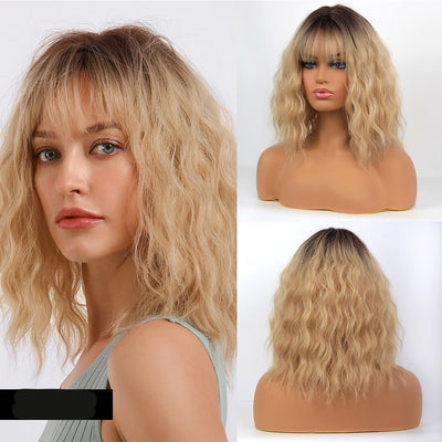 Peluca Corta Rizada con Degradado Negro y Dorado para Mujer - Image 8