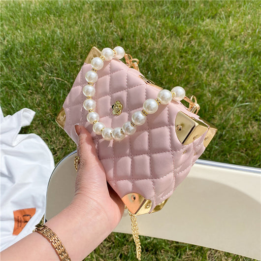 Bolso Bandolera Cuadrado Pequeño con Cadena de Diamantes y Perlas - Image 5