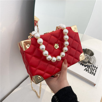 Bolso Bandolera Cuadrado Pequeño con Cadena de Diamantes y Perlas - Image 2