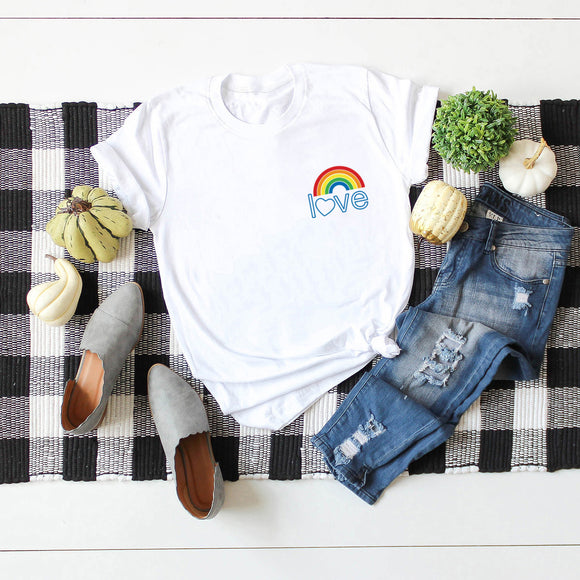Blusa de Mujer de Algodón Puro con Bolsillo Arcoíris - Camiseta Manga Corta Estilo Europeo