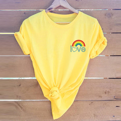 Blusa de Mujer de Algodón Puro con Bolsillo Arcoíris - Camiseta Manga Corta Estilo Europeo - Image 4