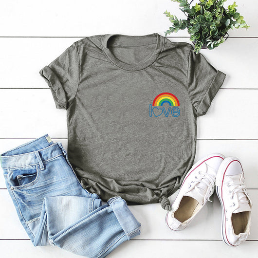 Blusa de Mujer de Algodón Puro con Bolsillo Arcoíris - Camiseta Manga Corta Estilo Europeo - Image 6