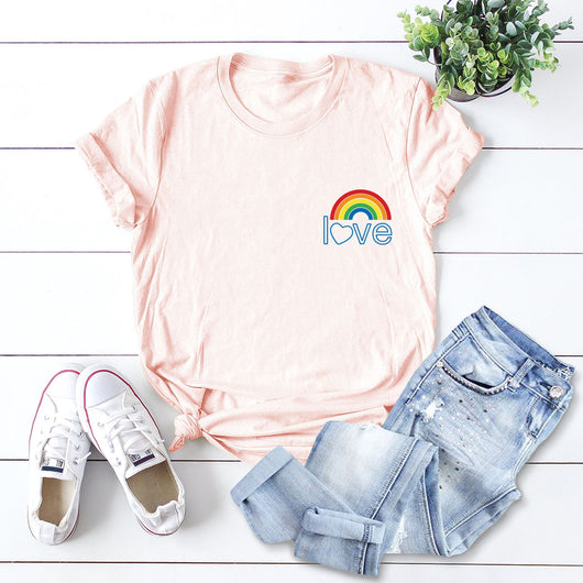 Blusa de Mujer de Algodón Puro con Bolsillo Arcoíris - Camiseta Manga Corta Estilo Europeo - Image 8