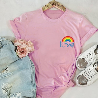 Blusa de Mujer de Algodón Puro con Bolsillo Arcoíris - Camiseta Manga Corta Estilo Europeo - Image 9