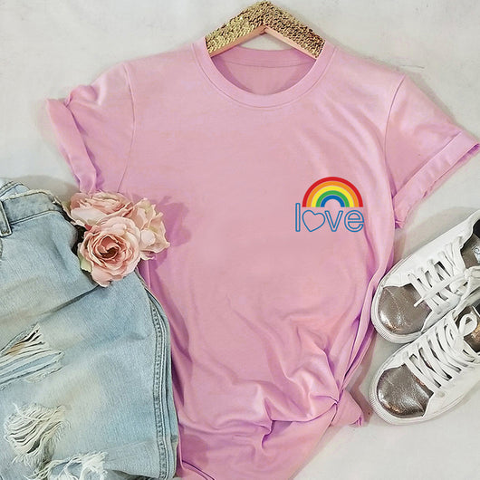 Blusa de Mujer de Algodón Puro con Bolsillo Arcoíris - Camiseta Manga Corta Estilo Europeo - Image 9