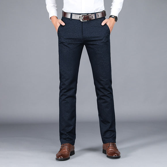 Pantalones Casuales Hombre Cuadros Rectos Elásticos Talla Grande