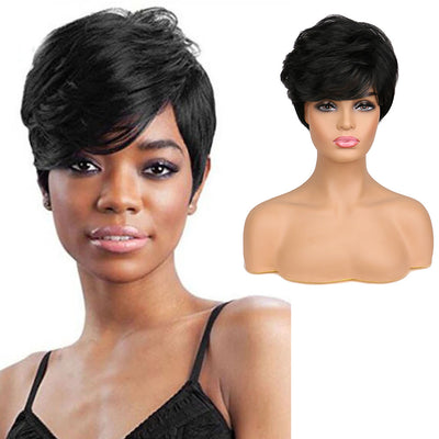 Peluca de Cabello Rizado Corto con Flequillo Diagonal - Estilo Moderno - Image 6