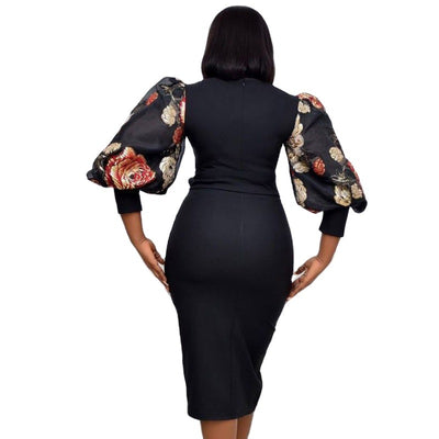 Vestido Estampado Talle Alto Plus Size con Mangas Linterna - Image 5