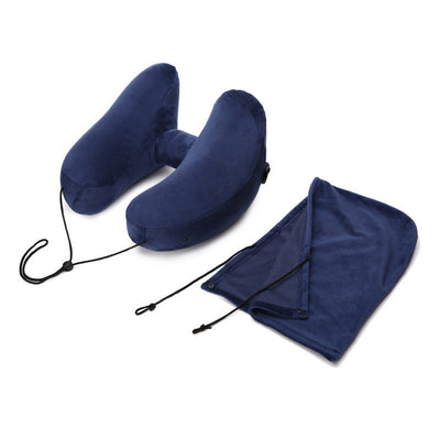 Almohada Cervical Inflable con Capucha - Diseño H para Viajes, Auto y Avión - Image 4