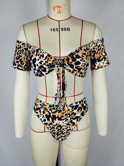 Bikini Estampado Leopardo Cintura Alta Tubo Ajustable Dos Piezas - Image 24