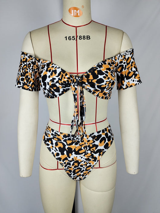 Bikini Estampado Leopardo Cintura Alta Tubo Ajustable Dos Piezas - Image 24