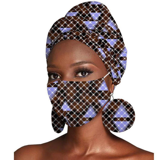 Conjunto de Tres Piezas: Pañuelo Estampado Batik de Algodón + Aretes - Image 7