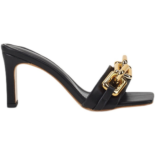 Sandalias de Tacón Alto con Cadena Metálica - Estilo Versátil y Elegante - Image 2