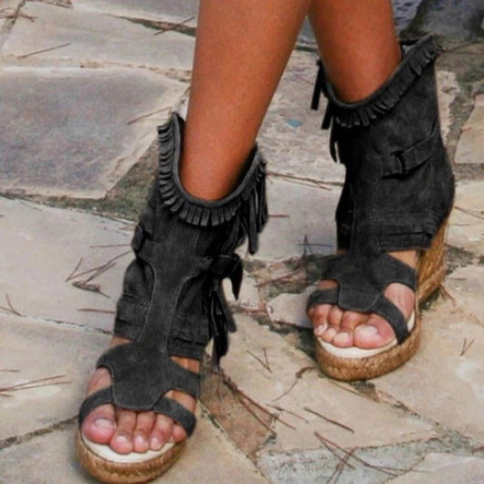 Sandalias de Tacón Cuña para Mujer con Borlas - Estilo Elegante - Image 10