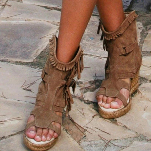 Sandalias de Tacón Cuña para Mujer con Borlas - Estilo Elegante