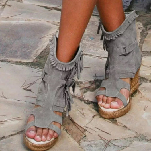 Sandalias de Tacón Cuña para Mujer con Borlas - Estilo Elegante - Image 3