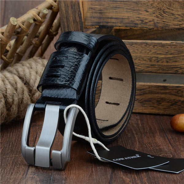 Cinturón de Cuero Genuino para Hombre con Hebilla de Pasador
