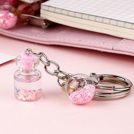 Llavero Colgante Flores Botella Quicksand Cute para Estudiante - Image 2