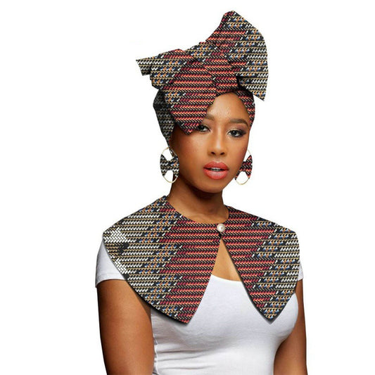 Bufanda Africana Batik Algodón con Aretes Exagerados - Conjunto Étnico - Image 2