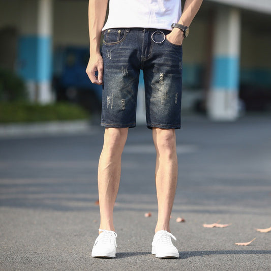 Pantalones Cortos Denim Rotos Hombre Talla Grande Cinco Puntos