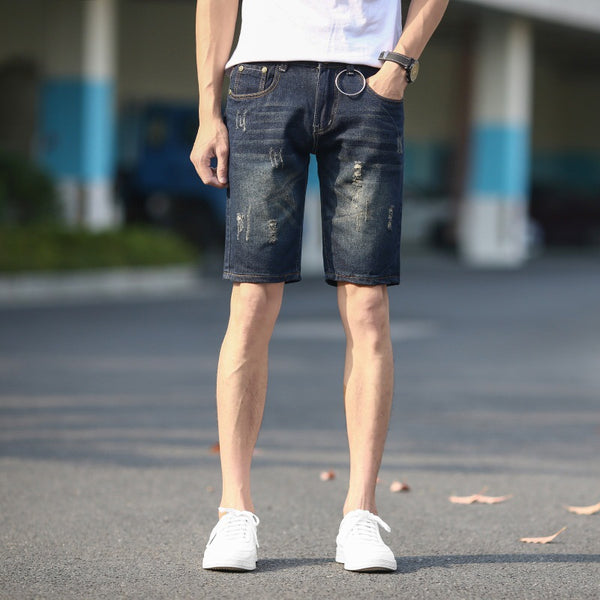 Pantalones Cortos Denim Rotos Hombre Talla Grande Cinco Puntos