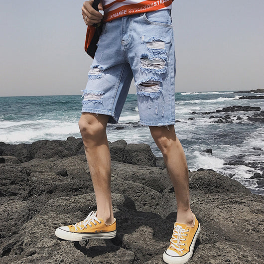 Shorts Vaqueros Slim Fit Coreano con Rotos - Tendencia de Moda Verano - Image 9