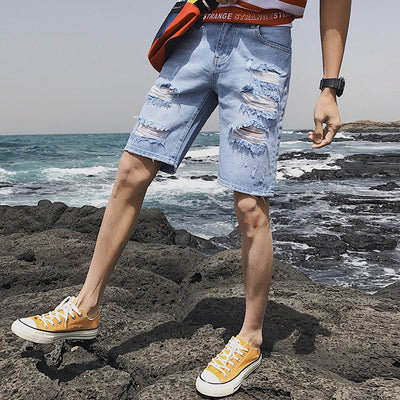 Shorts Vaqueros Slim Fit Coreano con Rotos - Tendencia de Moda Verano - Image 8